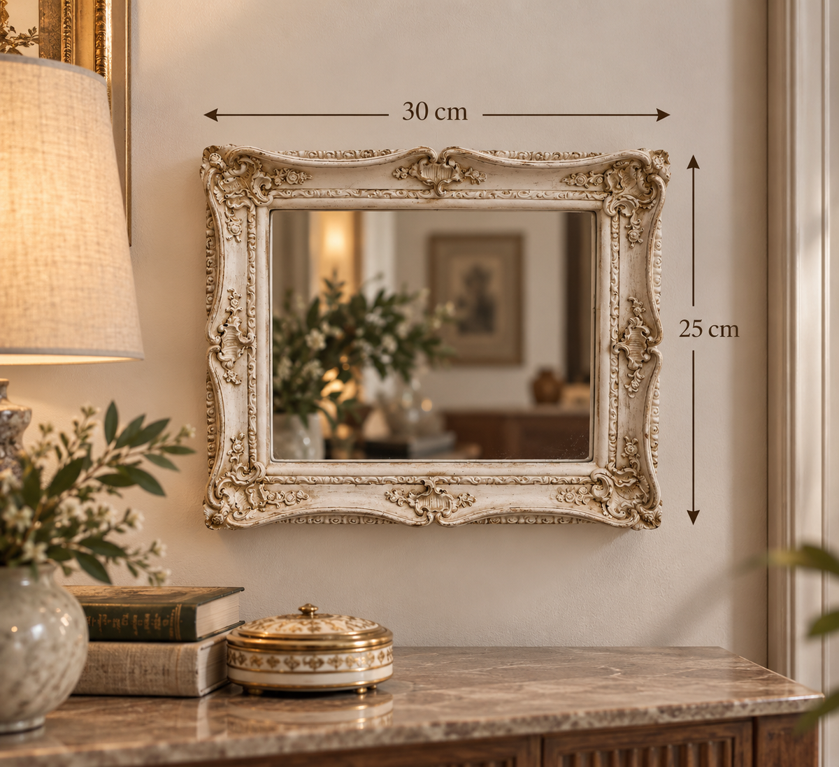 Ornate Ivory Resin Wall Mirror