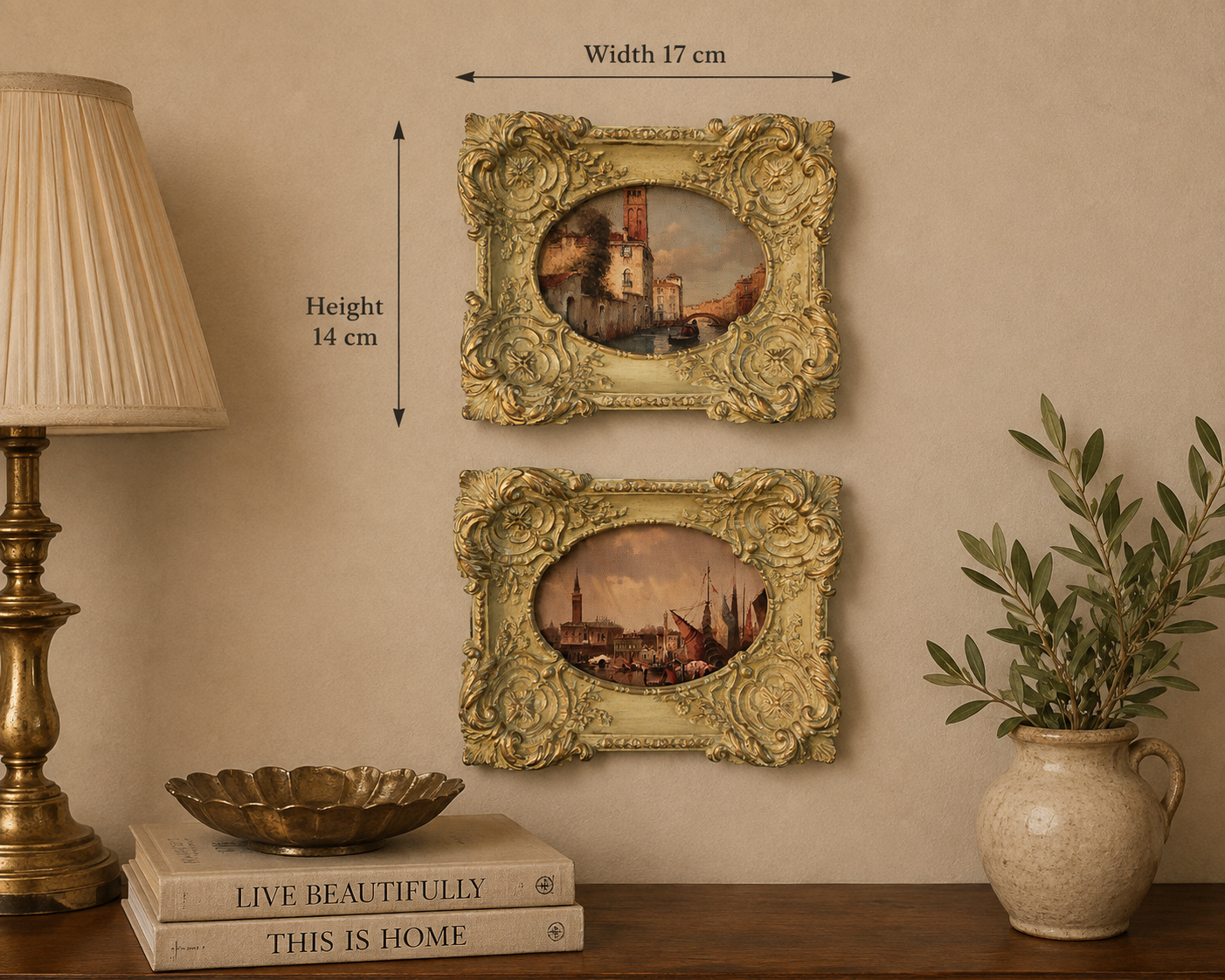 Vintage European Scene Ornate Wall Frames – Set of 2