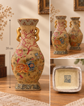 Pair of Vintage Chinese Vases Satsuma Style Crackle Glaze Gold Handles