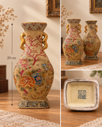 Pair of Vintage Chinese Vases Satsuma Style Crackle Glaze Gold Handles