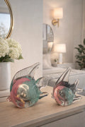 Blush Aqua Murano Glass Fish Duo