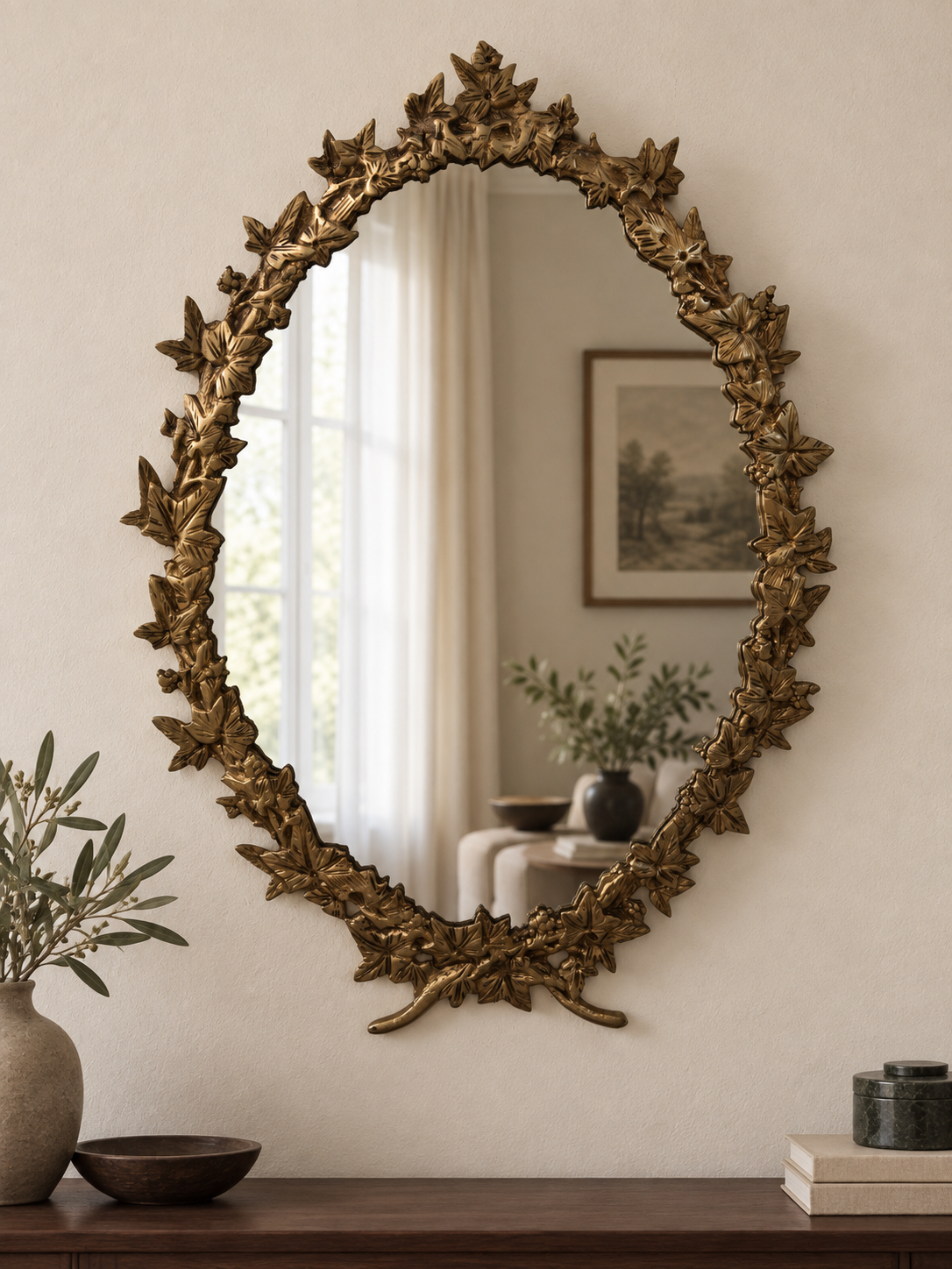 Vintage Gold Ivy Leaf copper Wall Mirror