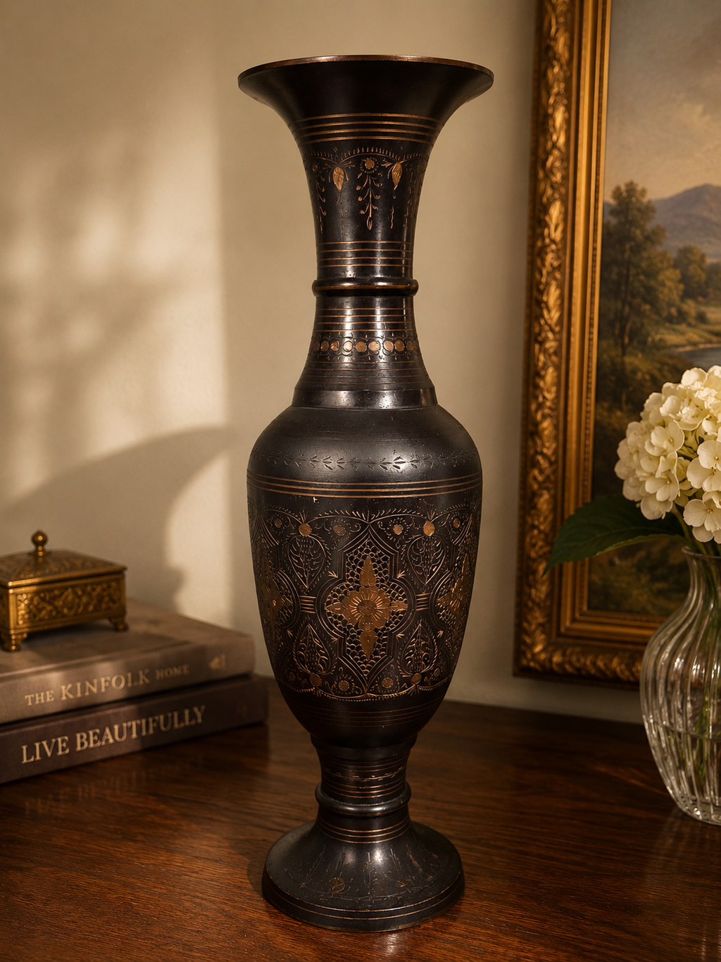 Hand-Engraved Antique Copper Vase