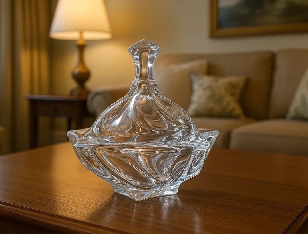 Vintage Czech Bonbonnière / Candy Box in Clear Crystal.