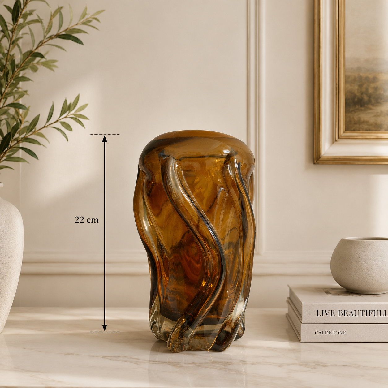 Vintage Amber Art Glass Vase
