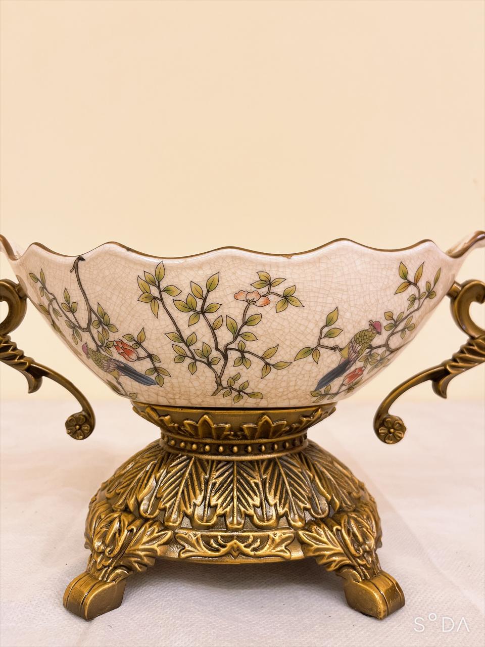 Crackle Porcelain & Ornate Metal Centerpiece