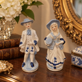 Vintage Bleu Blanc Porcelain Couple Figurines – 13 cm