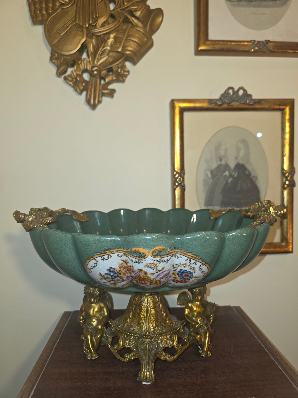 Château Paris Sèvres Style Centerpiece with Bronze Cherub Base