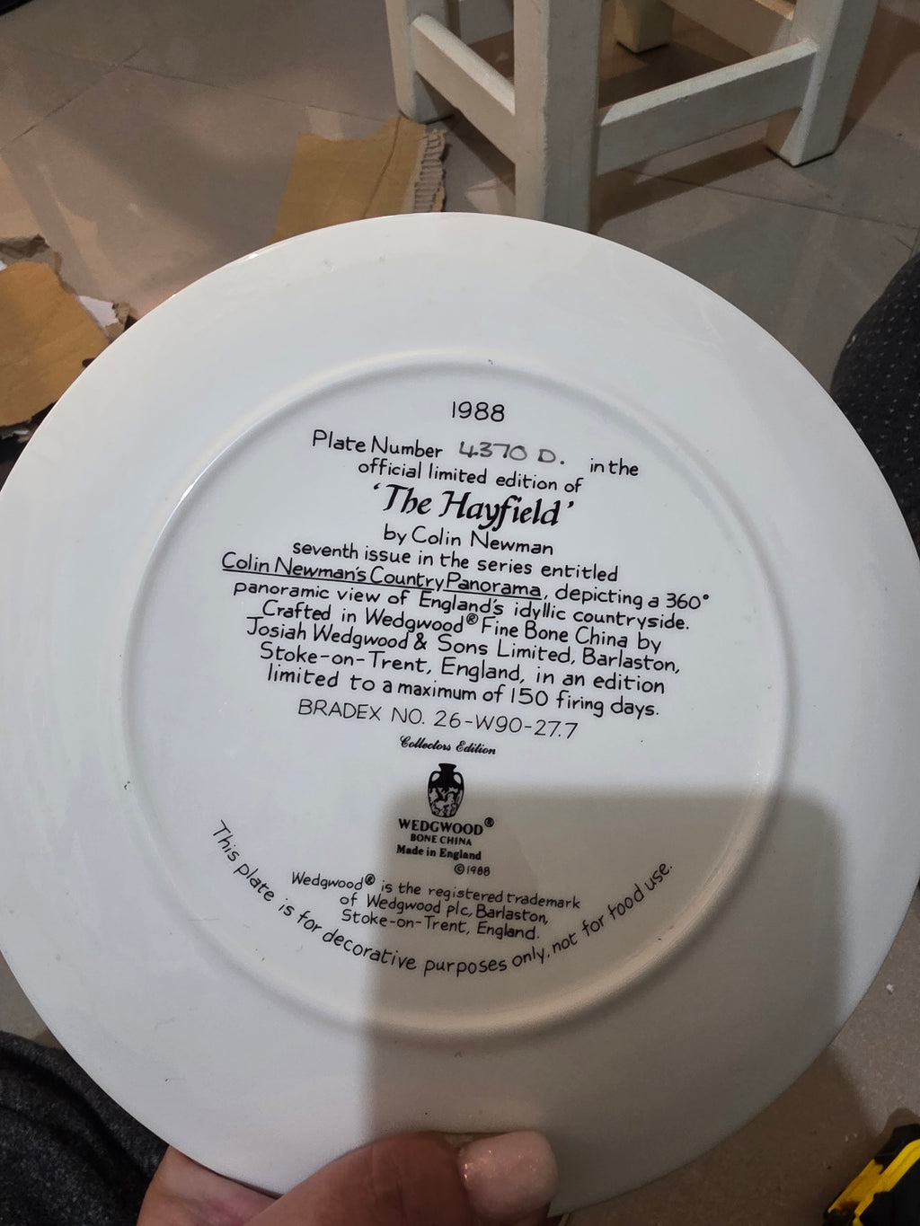 Wedgwood Bone China "The Hayfield" Limited Edition Collector's Plate (1988)