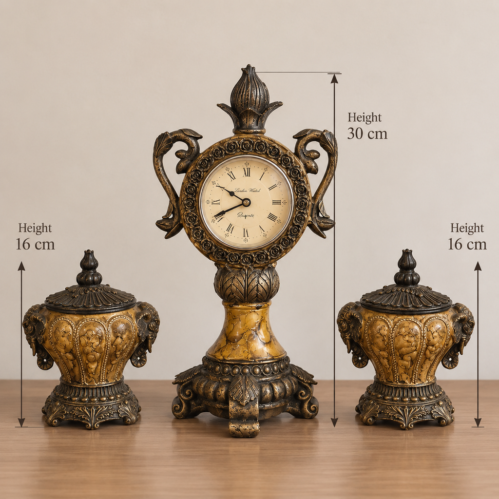 Vintage-Style Ornate Resin Clock & Bonbonnière Set