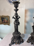 Antique French Gothic Angel Candlestick Pair