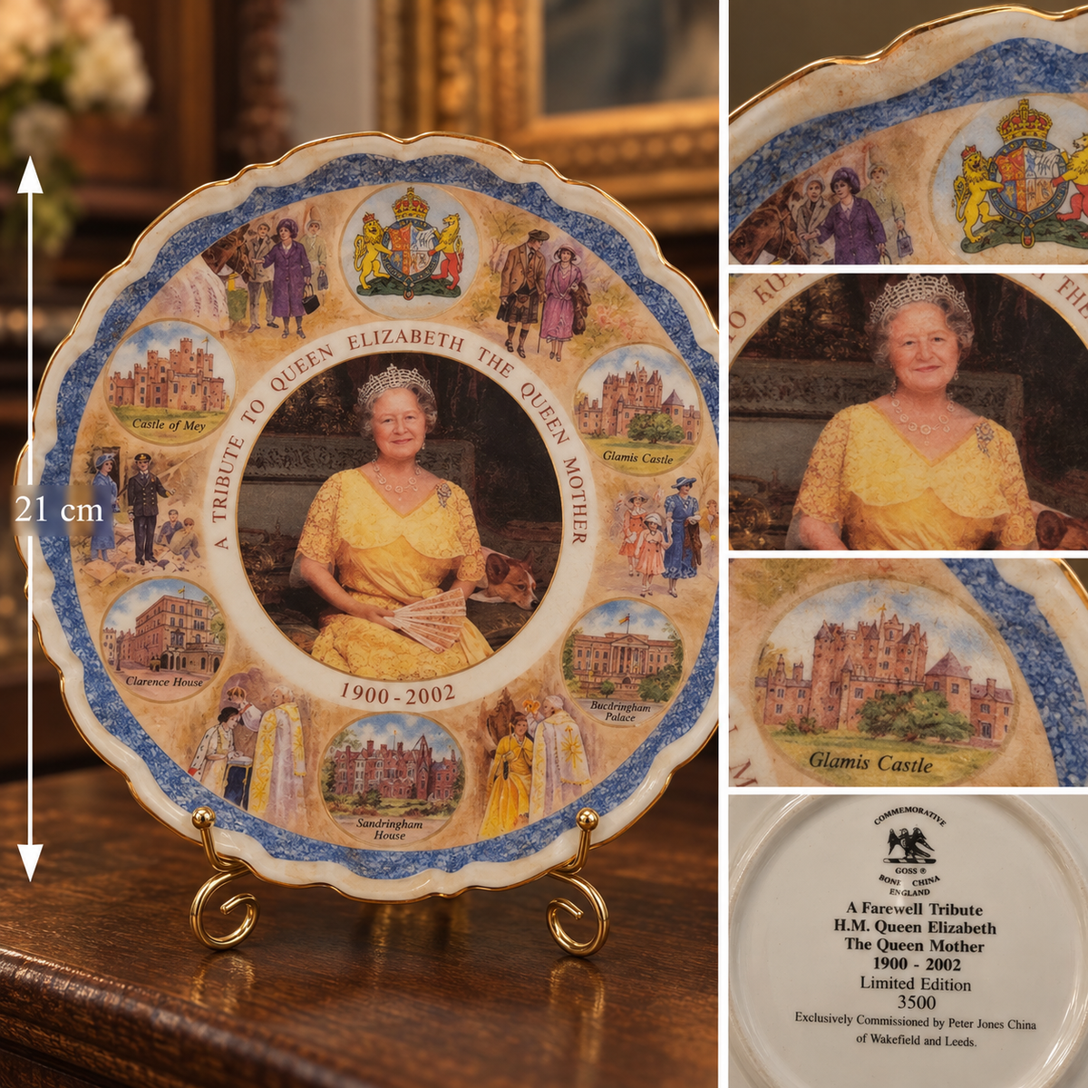 Limited Edition Queen Elizabeth The Queen Mother Farewell Tribute Plate – Goss Bone China, 21 cm