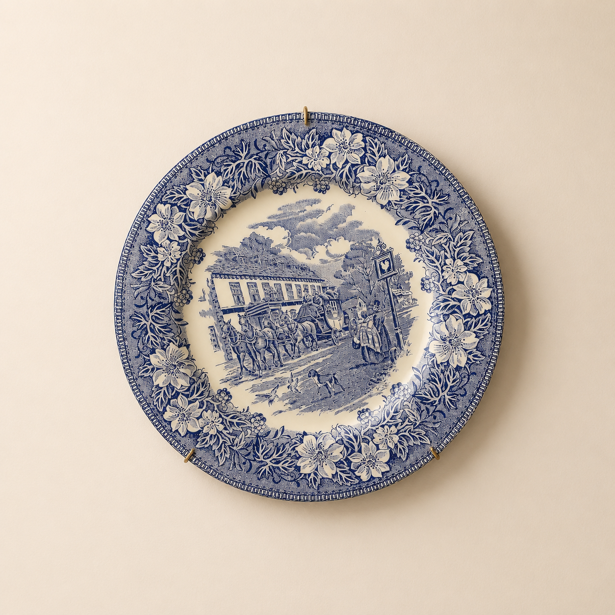 Vintage Bleu Blanc Countryside Plate