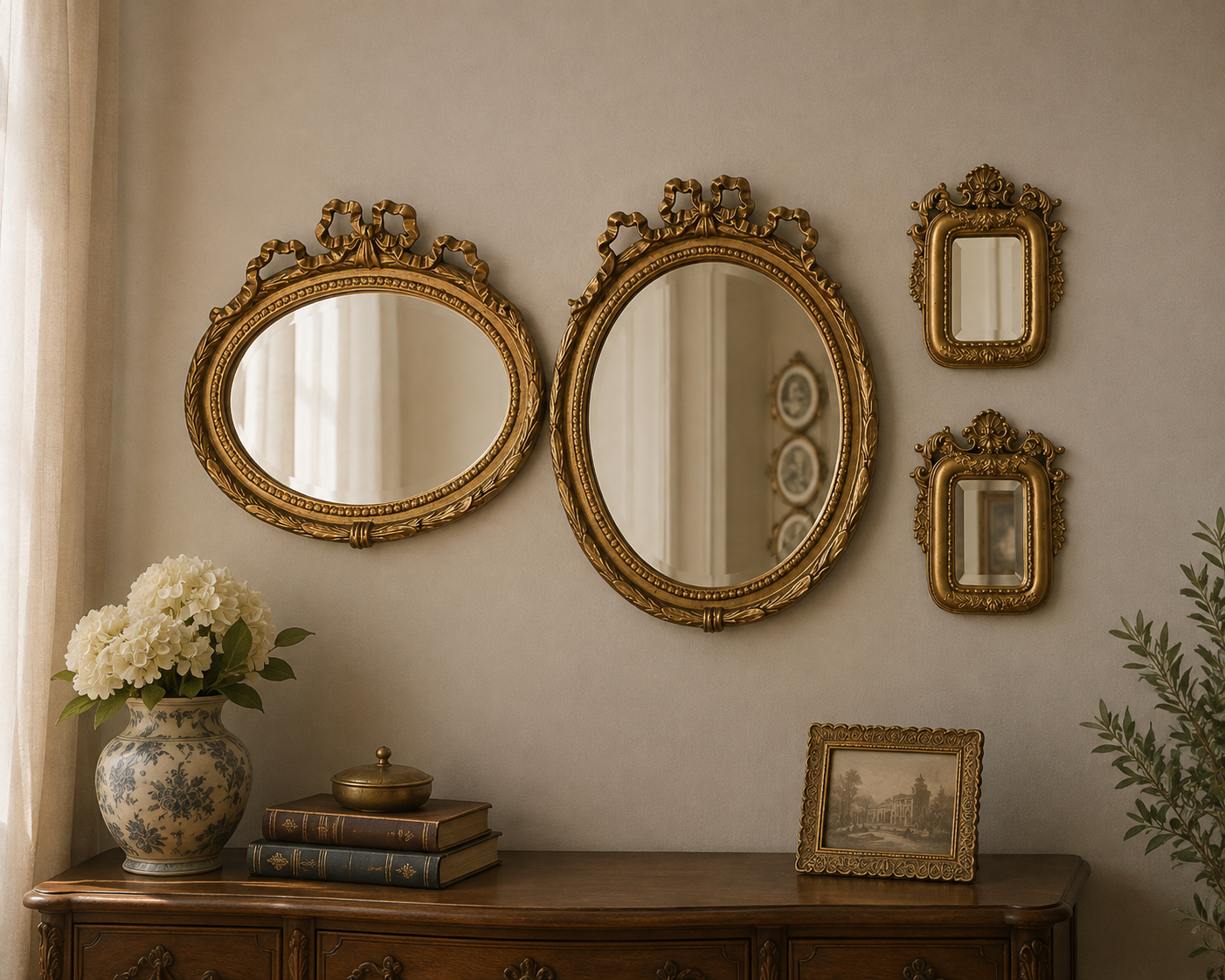 Vintage Ornate Gold Mirror Collection – Set of 4