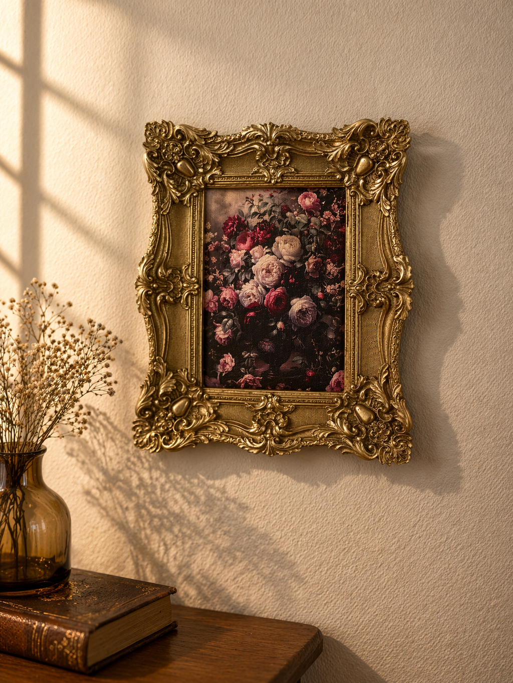 Vintage Floral Artwork Frame – Gold Baroque Elegance