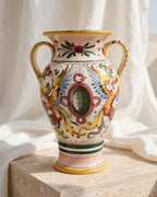 Vintage Italian Deruta Maiolica Vase Raffaellesco Pattern Hand Painted Italy