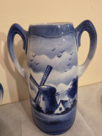 Antique Lunéville France Blue & White Windmill Twin-Handled Vase (No. 432)