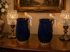 Cobalt Blue Sèvres Style Bird Handle Vases Duo