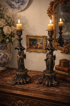 Antique French Gothic Angel Candlestick Pair