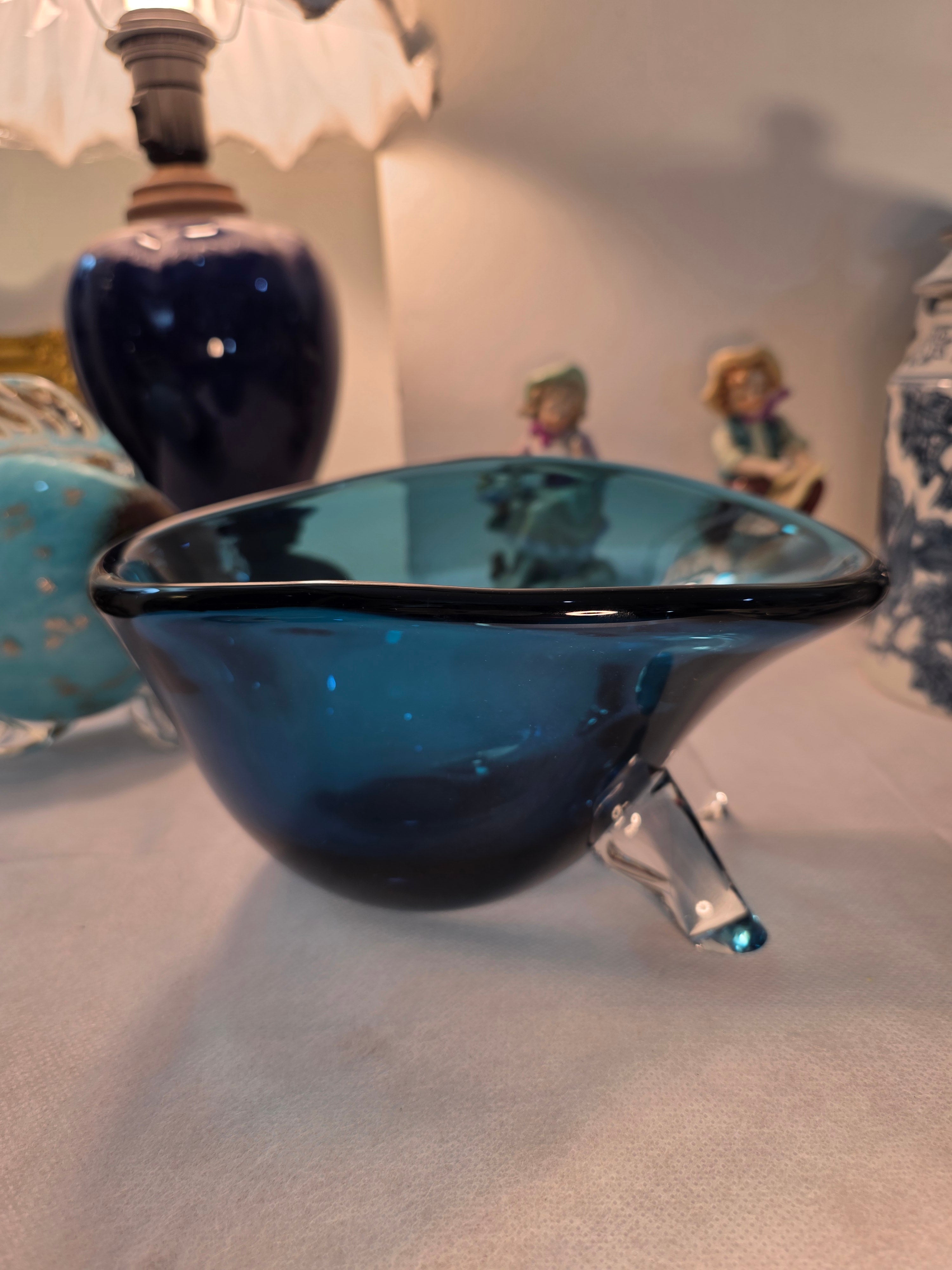 Murano Teal Sculpted Glass Bowl