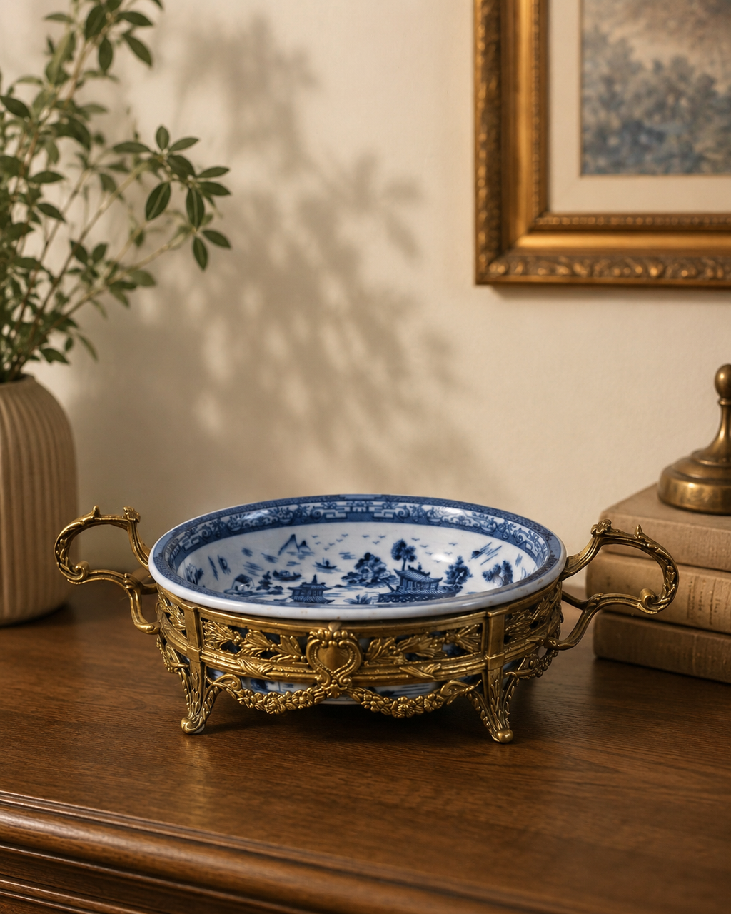 Château Paris Porcelain Bleu Blanc Bowl in Gilt Bronze Mount