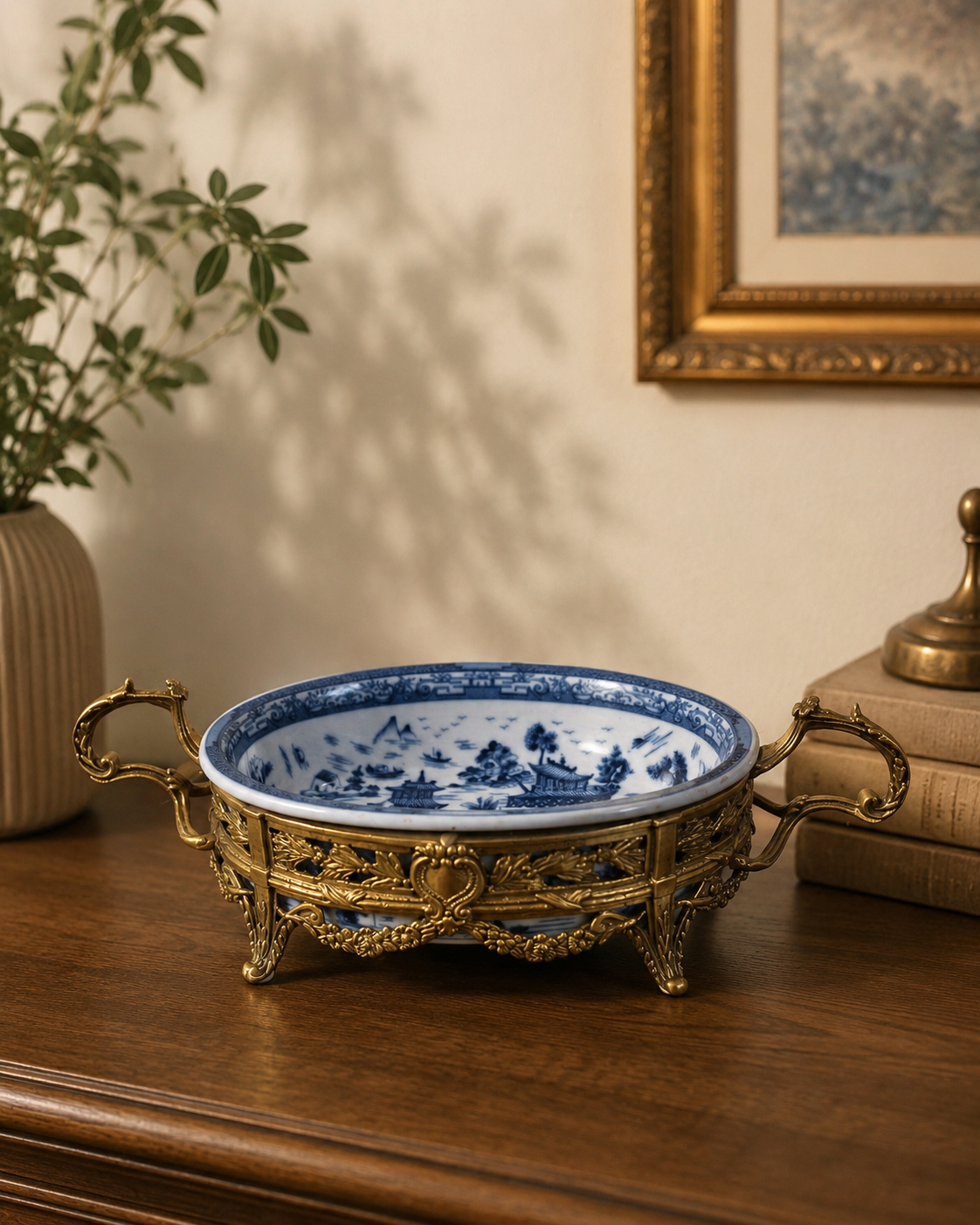 Château Paris Porcelain Bleu Blanc Bowl in Gilt Bronze Mount