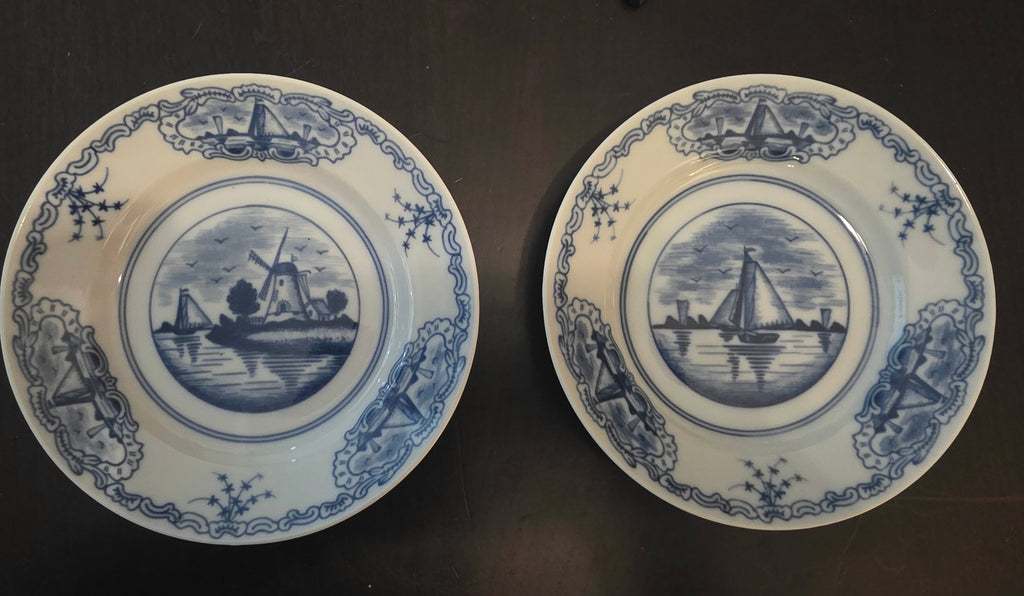 Vintage August Warnecke "Delfzijl" Blue & White Porcelain Plates - Set of 2