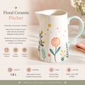 🌸 Floral Ceramic Pitcher – 1.8 L