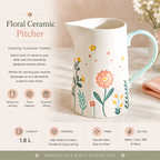 Imported 🌸 Floral Ceramic Pitcher – 1.8 L - Home Center UAE