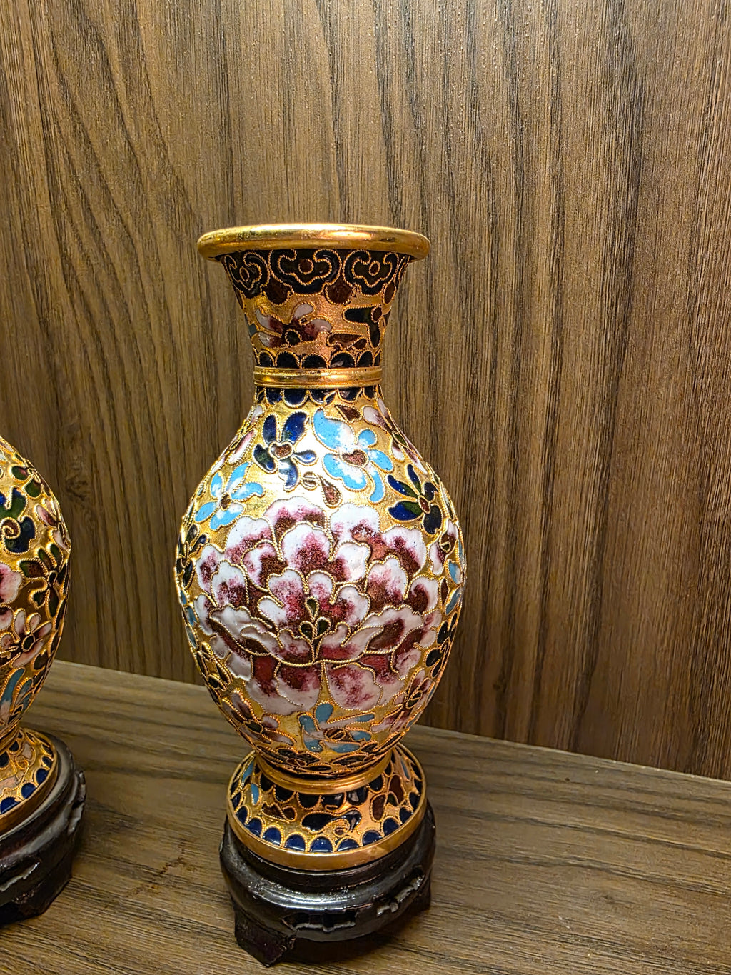 Twin Floral Cloisonné Vases