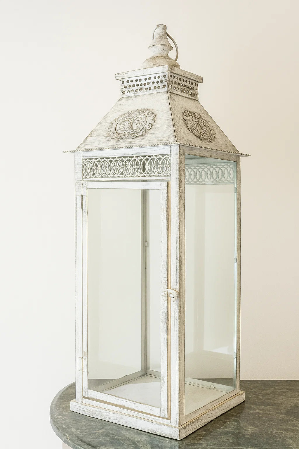 White Distressed Metal Lantern
