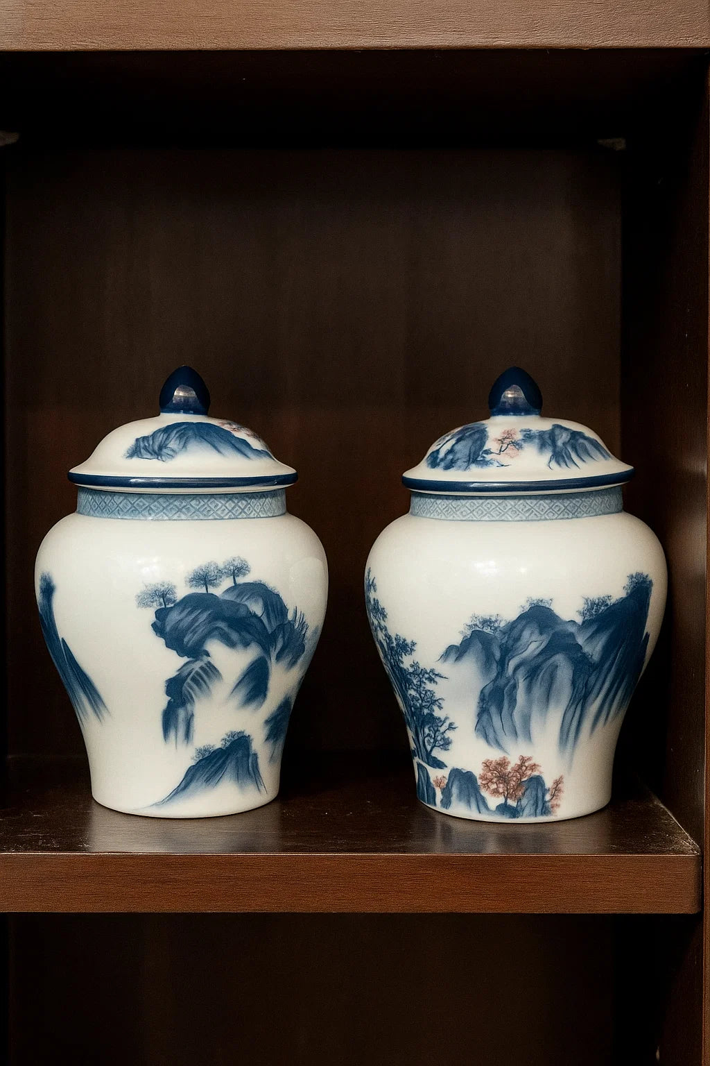 Blue and White Landscape Ginger Jars