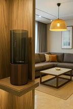 Smoked Glass Cylinder Vase with Wooden Base