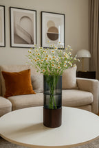 Smoked Glass Cylinder Vase with Wooden Base