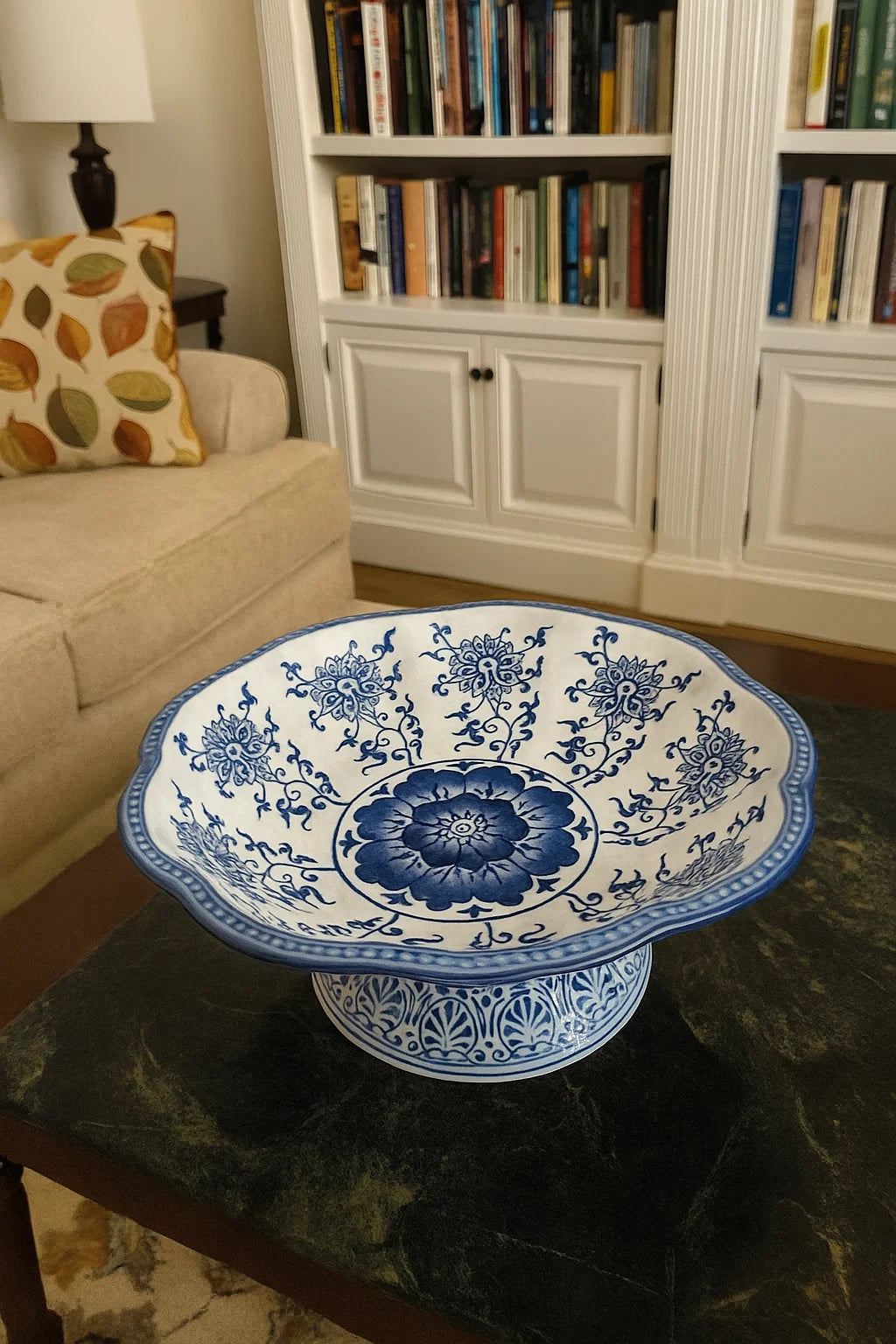 Bleu Blanc Pedestal Compote Bowl