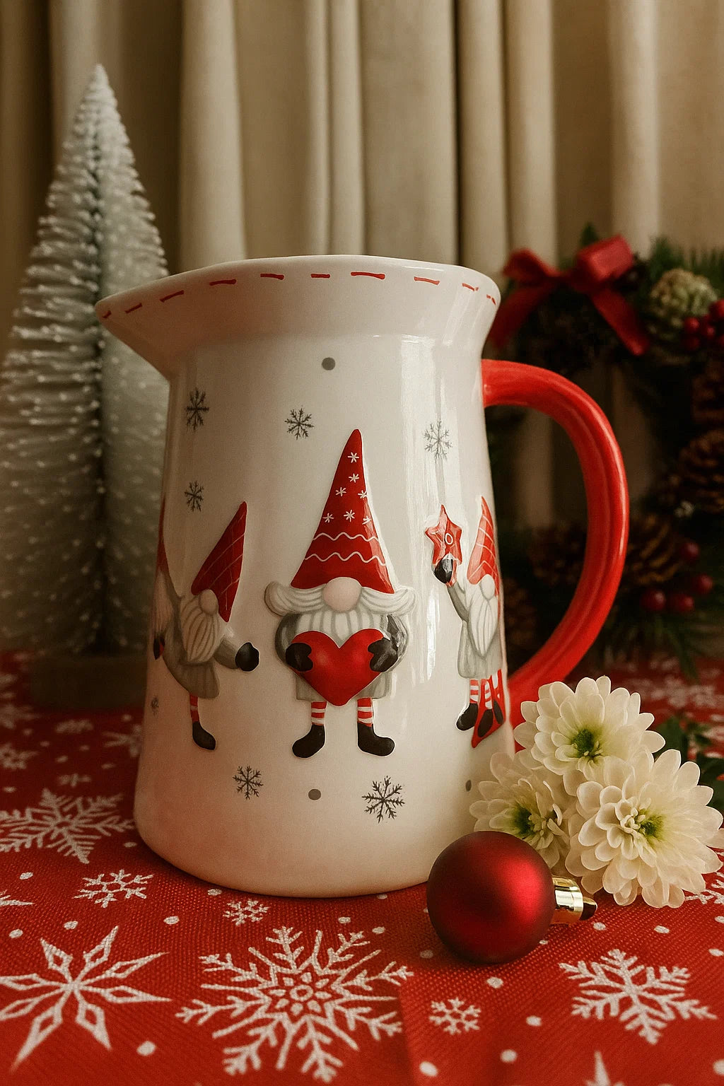 Holiday-themed ceramic pitcher
