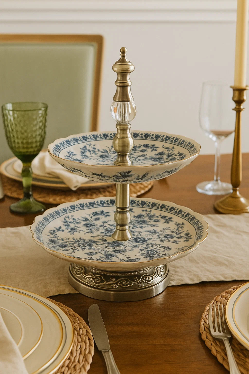 Bleu Blanc Tiered Porcelain Server