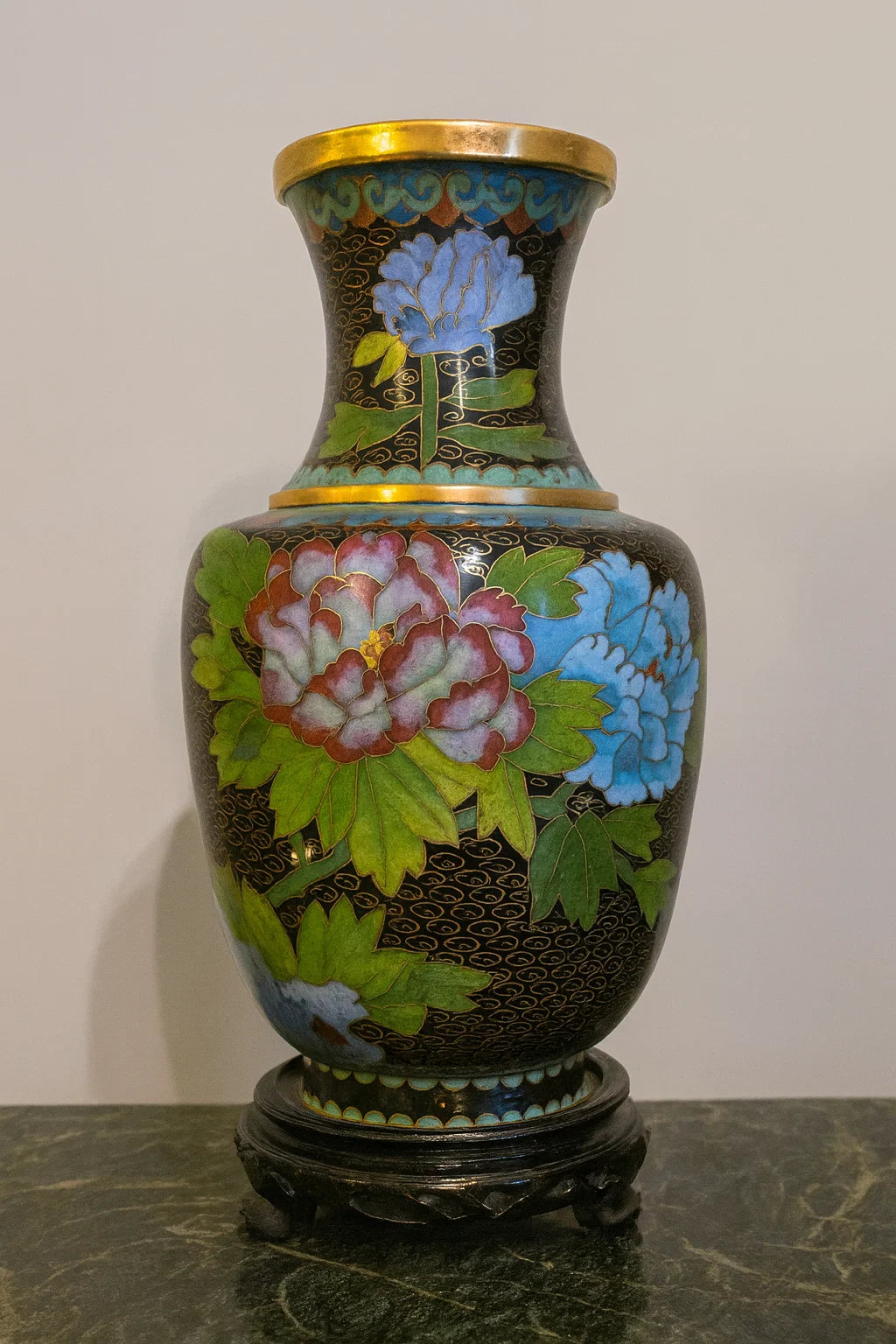 Cloisonné vase with floral enamel