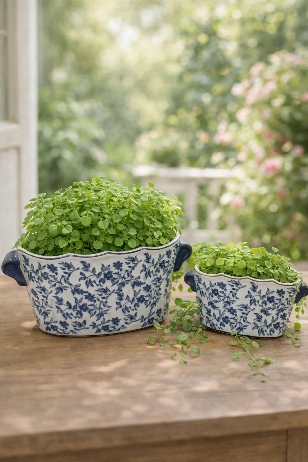 A set of 2 Bleu Blanc Planters