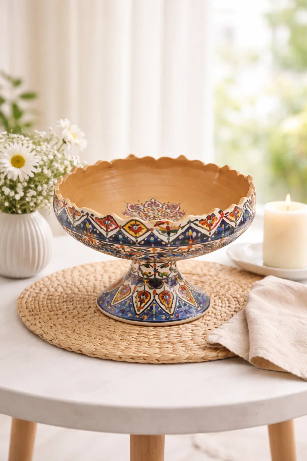 Hand painted pedestal bowl