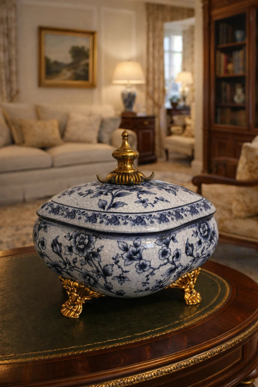 Bleu Blanc Crackle ceramic Bonbonniere